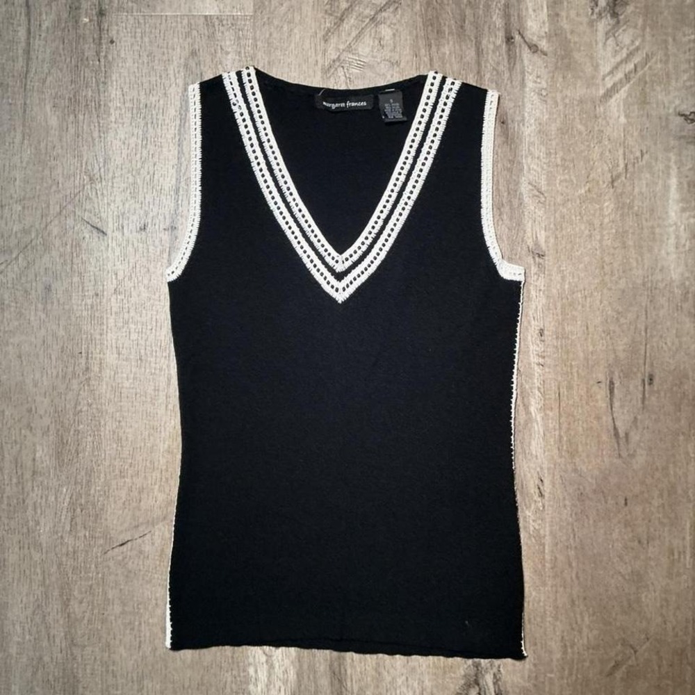 Black & white lace trim sweater vest